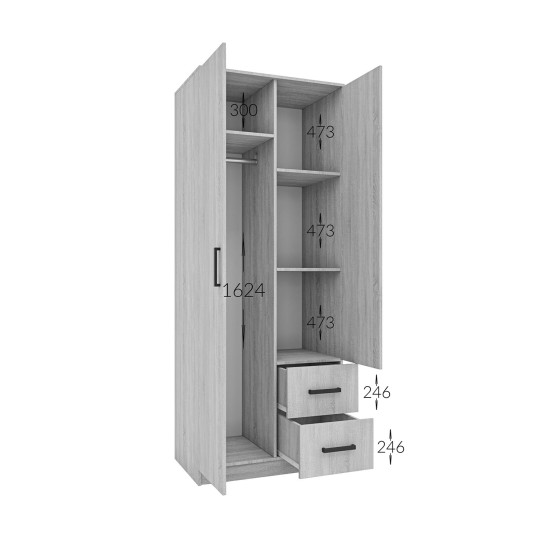 Ντουλάπα Simple 2D2DR Γραφίτης
