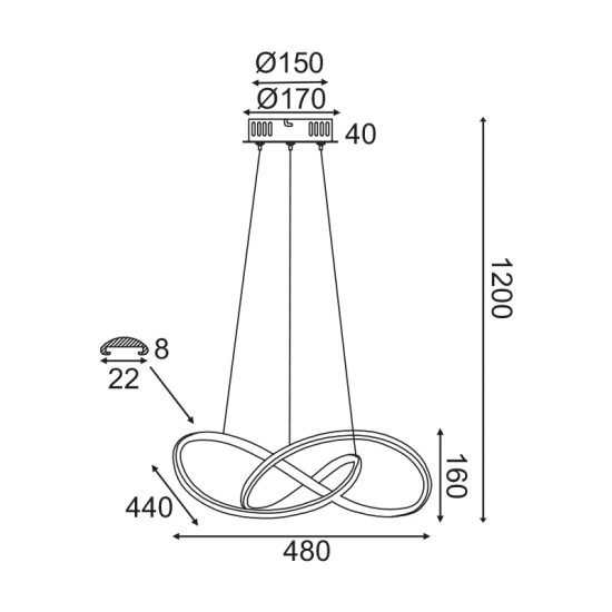 GORDIUS-ΦΩΤΙΣΤΙΚΟ ΚΡΕΜΑΣΤΟ ΛΕΥΚΟ ΑΛΟΥΜΙΝΙΟΥ LED SMD 48W 3000Κ 2880LM IP20 480Χ440Χ1200ΜΜ