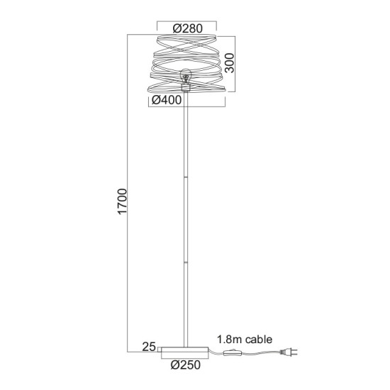 ΜΕΤΑΛΛΙΚΟ Φ/Σ ΔΑΠΕΔΟΥ 1XE27 ΜΑΥΡΟ ΜΑΤ ΣΠΙΡΑΛ Φ40xH170CM JAZZ ΜΕΤΑΛΛΙΚΟ Φ/Σ ΔΑΠΕΔΟΥ 1XE27 ΜΑΥΡΟ ΜΑΤ ΣΠΙΡΑΛ Φ40xH170CM JAZZ