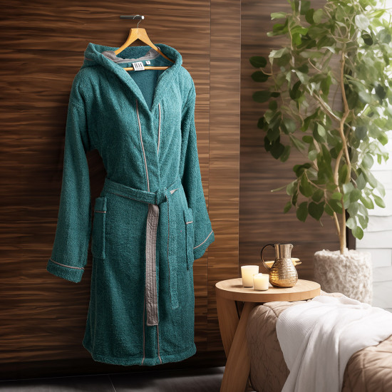 Beauty Home Μπουρνούζι με κουκούλα Art 3427 Πετρόλ S Beauty Home Μπουρνούζι με κουκούλα Art 3427 Πετρόλ S