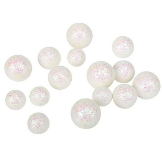 Beauty Home 15 ΜΙΚΡΕΣ ΜΠΑΛΕΣ ΦΕΛΙΖΟΛ ΜΕ ΓΚΛΙΤΕΡ ΛΕΥΚΕΣ 1.5/2.5/3.5CM