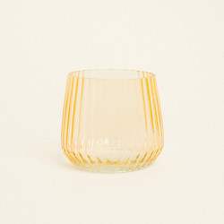 Beauty Home Κηροπήγιο Γυάλινο Ριγέ 11 x 9 cm  Κίτρινο Beauty Home Κηροπήγιο Γυάλινο Ριγέ 11 x 9 cm  Κίτρινο