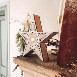 Beauty Home ΞΥΛΙΝΟ ΑΣΤΕΡΙ ΜΕ ΓΚΛΙΤΕΡ 22 x 22 x 4,5 cm