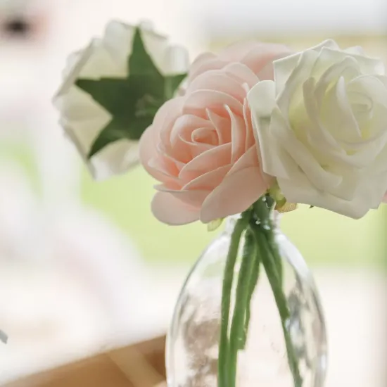 Beauty Home Μπουκέτο με 3 αφρώδη τριαντάφυλλα λευκά ø7×26.5cm