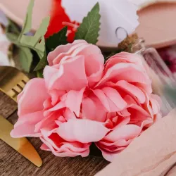 Beauty Home Διακοσμητικό κλαδί παιώνιας ροζ και πράσινο 56x10cm