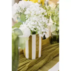 Beauty Home Κεραμικό Βάζο Iona Ριγέ Λαδί – Λευκό 9,5 x 13,5 CM