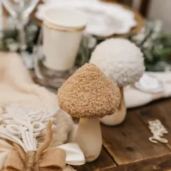 Beauty Home Μανιτάρι ξύλινο μπουκλέ μπεζ Ø7.5 x 13.5 cm