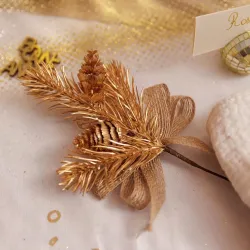 Beauty Home Κλαδί με φιόγκο από λινάτσα και χρυσό 19 cm