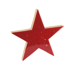 Beauty Home Αστέρι ξύλινο κόκκινο λούστρο με ασημί γκλίτερ 10.5 x 10.5 x 1.5 cm