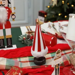 Beauty Home Διακοσμητικό Ριγέ Δέντρο με Γούνινη Λεπτομέρεια, Κόκκινο-Λευκό-Χρυσό Ø6 x 20 cm