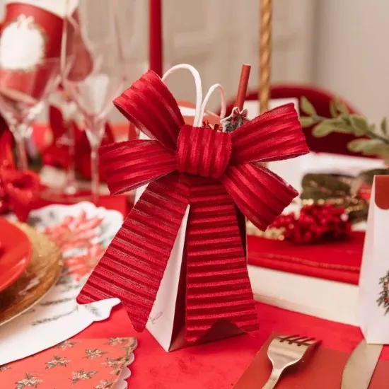 Beauty Home Σετ 2 Κόκκινων Βελούδινων Φιογκών με  Γκλίτερ 13 x 16 cm