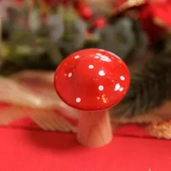 Beauty Home Μικρό Μανιτάρι Ξύλινο Κόκκινο & Λευκό Ø5,5  x6,5 cm