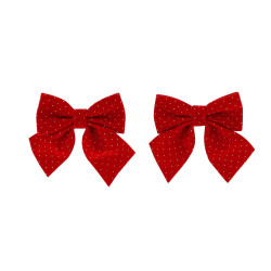 Beauty Home Σετ 2 Κόκκινων Βελούδινων Φιογκών με Χρυσά Στρας 15 x 15 cm