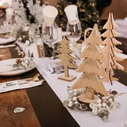 Beauty Home Έλατο ξύλινο σε κορμό με χρυσό γκλίτερ Ø7 x 27 cm