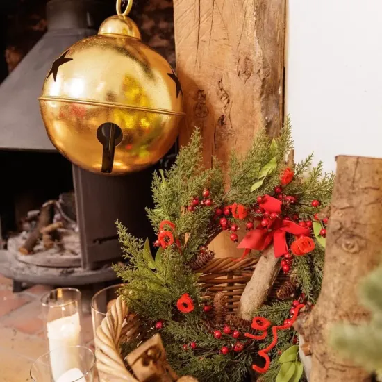 Beauty Home Διακοσμητικό Χρυσό Κουδούνι με Σχοινί για Κρέμασμα Ø30cm
