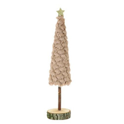 Beauty Home Έλατο με γούνα ταμπά σε ξύλινη βάση και αστέρι με χρυσό γκλίτερ Ø7 x 33