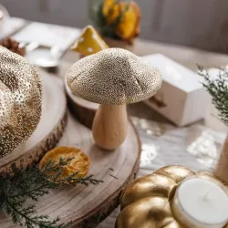Beauty Home Μανιτάρι Ξύλινο Ανάγλυφο Χρυσό Ø9 x 10.5 cm