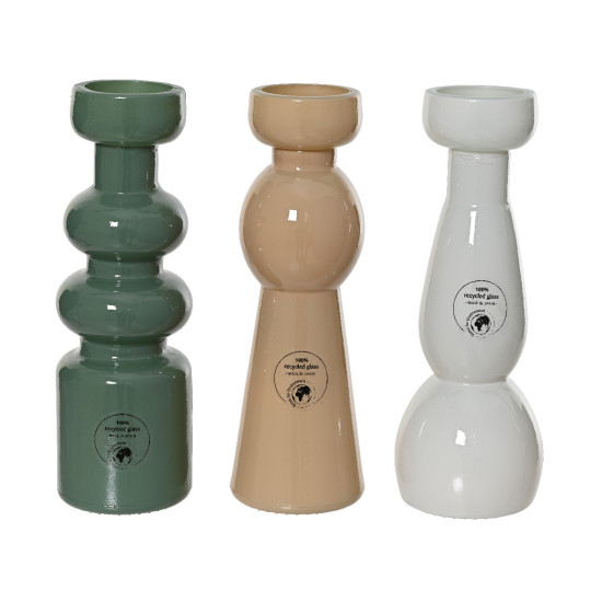 Beauty Home Κηροπήγιο Από Ανακυκλωμένο Γυαλί 6.5 x 20 cm  Μπεζ