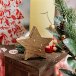 Beauty Home Αστέρι ξύλινο με ασημί γκλίτερ 7.5 x 7.5 x 1.5 cm