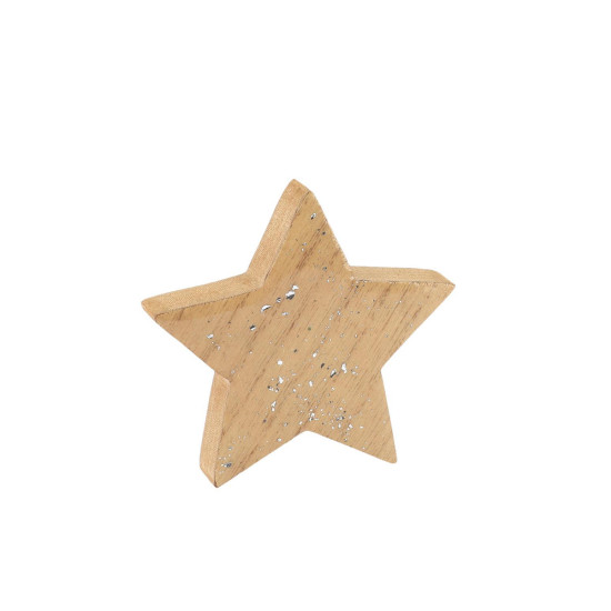 Beauty Home Αστέρι ξύλινο με ασημί γκλίτερ 7.5 x 7.5 x 1.5 cm