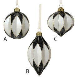 Beauty Home Γυάλινο Στολίδι Μαύρο / Λευκό Ø8 cm