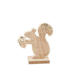 Beauty Home Σκίουρος ξύλινος με χρυσό γκλίτερ 10.5 x 11.7 cm