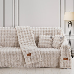 Beauty Home Γούνινο Σετ ριχτάρι 3τμχ Pop Art 8723 (180x160+180x250+180x300) Εκρού