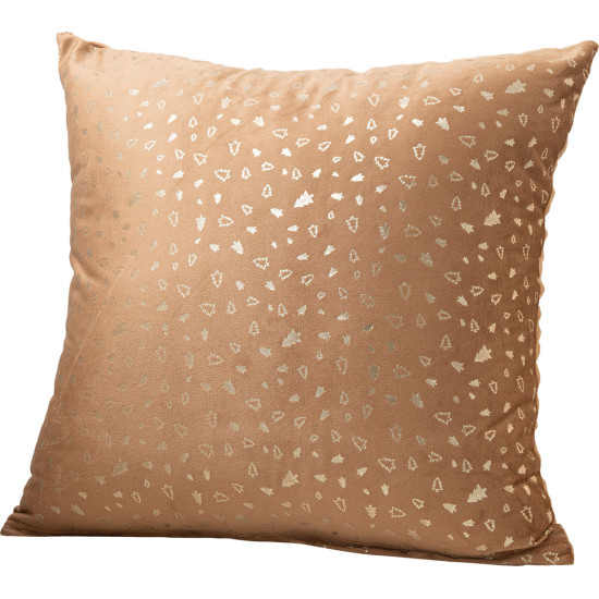 Beauty Home Μαξιλαροθήκη  45 x 45 cm Βελούδο Μπεζ Με Χρυσά Έλατα
