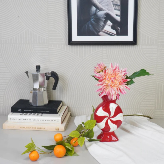 Beauty Home Βάζο “καραμέλα” – Κόκκινο/ Λευκό 12×6,5x20cm