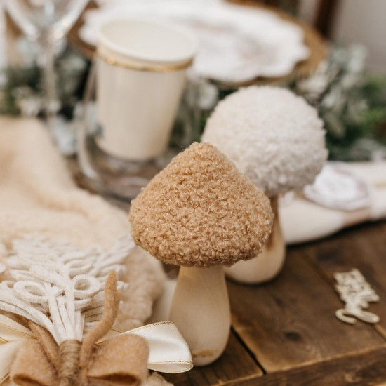 Beauty Home Μανιτάρι ξύλινο μπουκλέ μπεζ Ø7.5 x 13.5 cm