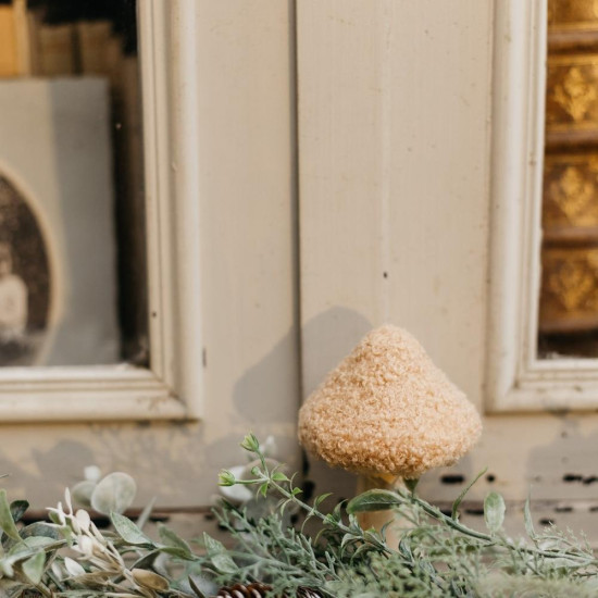 Beauty Home Μανιτάρι ξύλινο μπουκλέ μπεζ Ø7.5 x 13.5 cm