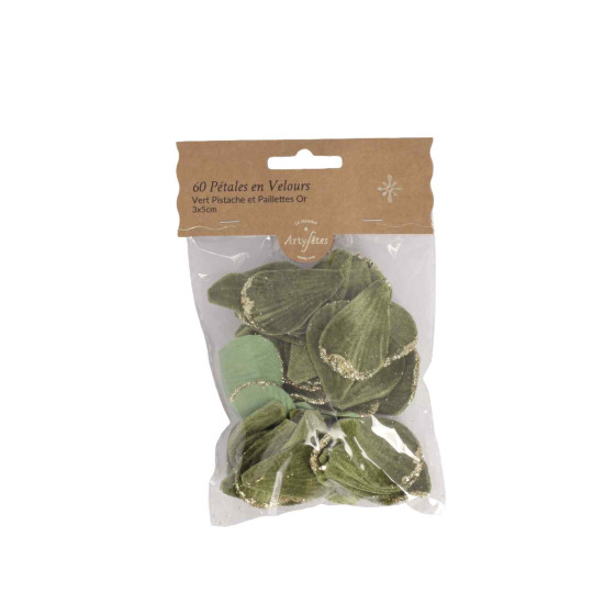 Beauty Home 60 Πράσινα Βελούδινα Πέταλα με Χρυσό Γκλίτερ, 3×5εκ.