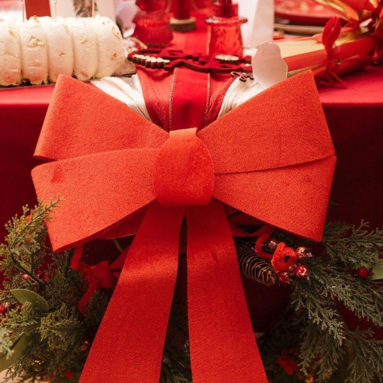 Beauty Home Βελούδινος Κόκκινος Φιόγκος με Γκλίτερ 30 x 37 cm