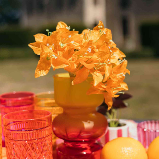 Beauty Home Βάζο γυάλινο Gabriel – Διχρωμία κίτρινο με φραμπουάζ Ø10x18cm – 820ml