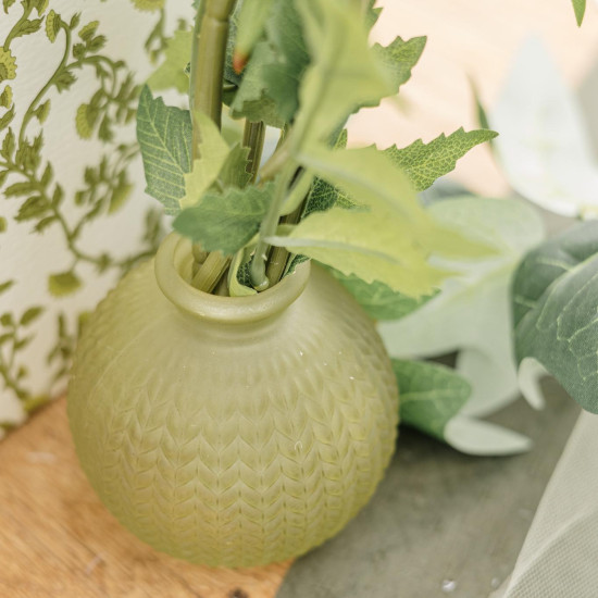 Beauty Home Βάζο Alice από σκαλιστό γυαλί σε χρώμα φιστικί Ø8,5×8,5cm – 200ml