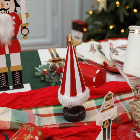 Beauty Home Διακοσμητικό Ριγέ Δέντρο με Γούνινη Λεπτομέρεια, Κόκκινο-Λευκό-Χρυσό Ø6 x 20 cm