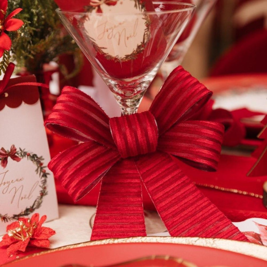 Beauty Home Σετ 2 Κόκκινων Βελούδινων Φιογκών με  Γκλίτερ 13 x 16 cm