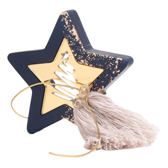 Beauty Home ΕΠΙΤΡΑΠΕΖΙΟ ΑΣΤΕΡΙ ΜΕ PLEXI GLASS ΣΚΟΥΡΟ ΜΠΛΕ