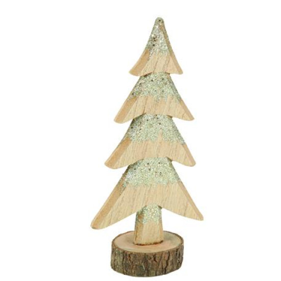 Beauty Home Έλατο ξύλινο σε κορμό με χρυσό γκλίτερ Ø7 x 27 cm