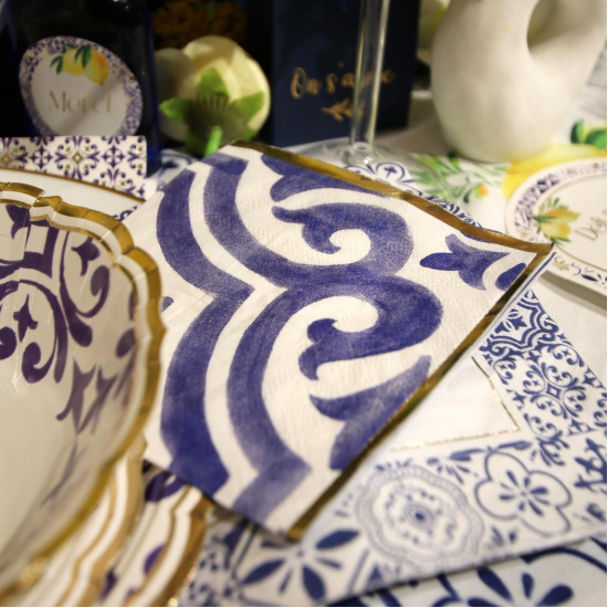 Beauty Home 20 χαρτοπετσέτες κοκτέιλ Dolce Vita μπλε,λευκές 24 x 24 cm