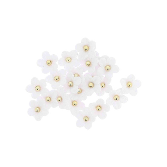 Beauty Home 24 Μαργαρίτες από Λευκό Βελούδο και Χρυσό Μαργαριτάρι Ø2.5cm