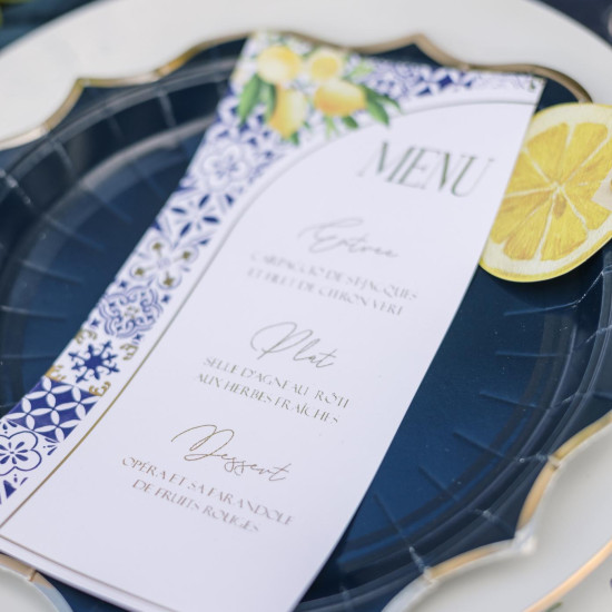 Beauty Home 10 Κάρτες χάρτινες menu με θέμα “Dolce Vita” – Μπλε, Λευκό και Χρυσό 10 x 20 cm