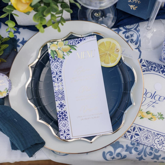 Beauty Home 10 Κάρτες χάρτινες menu με θέμα “Dolce Vita” – Μπλε, Λευκό και Χρυσό 10 x 20 cm