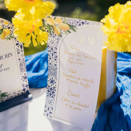 Beauty Home 10 Κάρτες χάρτινες menu με θέμα “Dolce Vita” – Μπλε, Λευκό και Χρυσό 10 x 20 cm