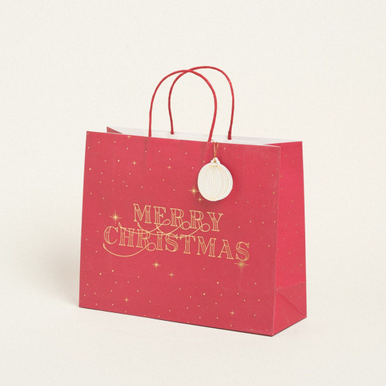 Beauty Home ΧΑΡΤΙΝΗ ΤΣΑΝΤΑ MERRY CHRISTMAS ΚΟΚΚΙΝΗ 32.5×26.5×11.5cm