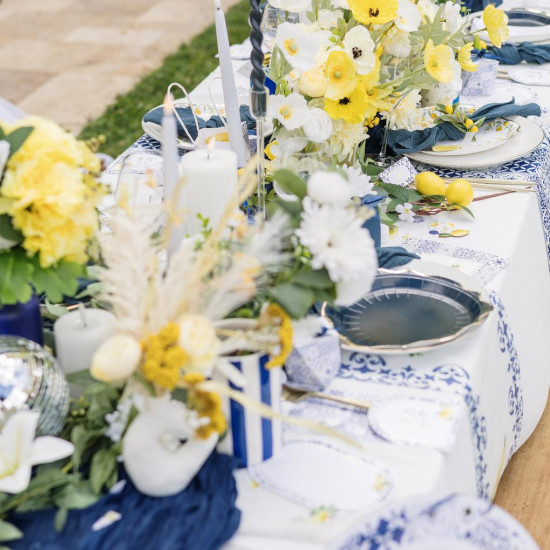 Beauty Home 8 Πιάτα Dolce Vita Χάρτινα Μπλε, Λευκό και Χρυσό Ø18cm