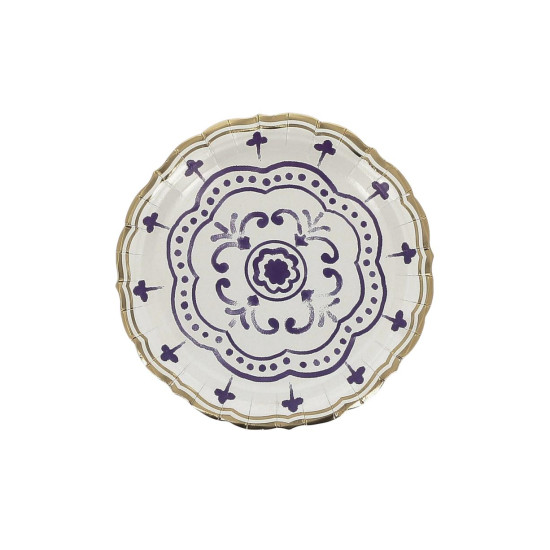 Beauty Home 8 Πιάτα Dolce Vita Χάρτινα Μπλε, Λευκό και Χρυσό Ø18cm