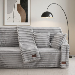 Beauty Home Γούνινο Σετ ριχτάρι 3τμχ Stripe Art 8727 (180x160+180x250+180x300) Γκρι