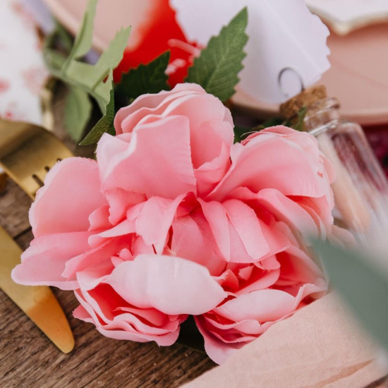 Beauty Home Διακοσμητικό κλαδί παιώνιας ροζ και πράσινο 56x10cm