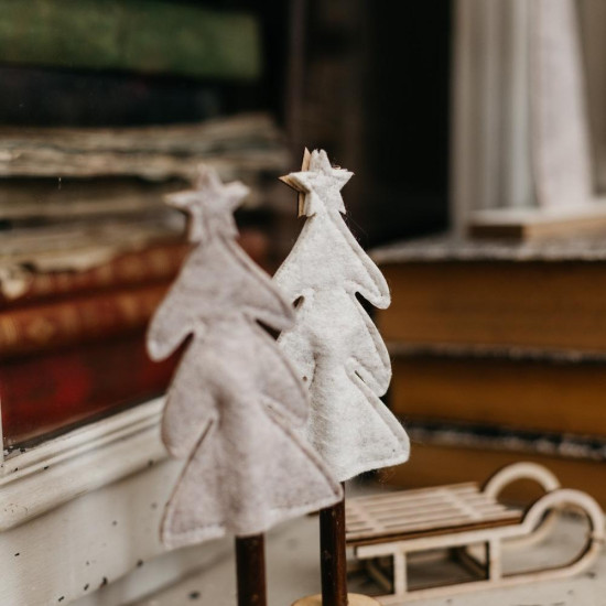 Beauty Home Δέντρο με Αστέρι σε Ξύλινη Βάση, Λευκή Τσόχα και Χρυσή Κεντητή Διακόσμηση 21 x 7,5 cm